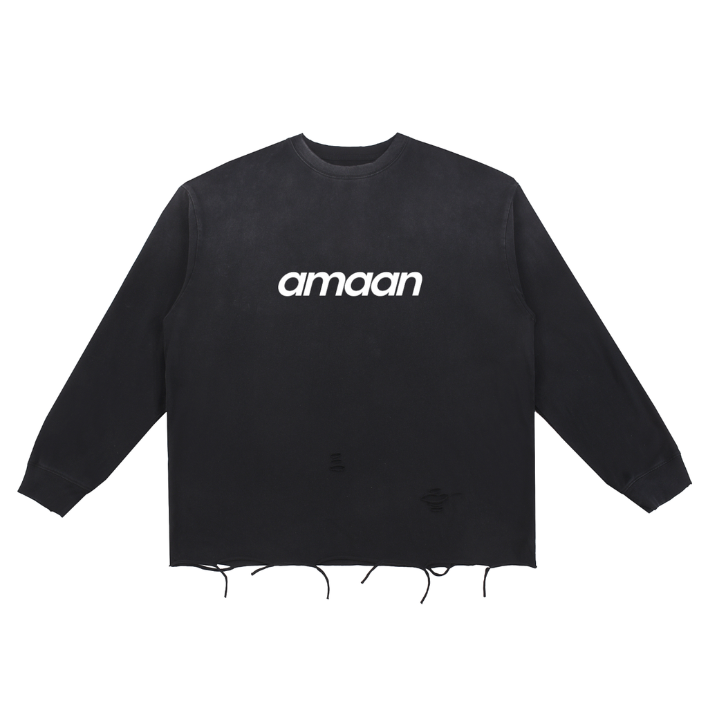 Snow Wash Raw Edge Cotton T-Shirt